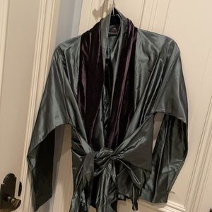 Etro green silk, with brown velvet, wide tie belt